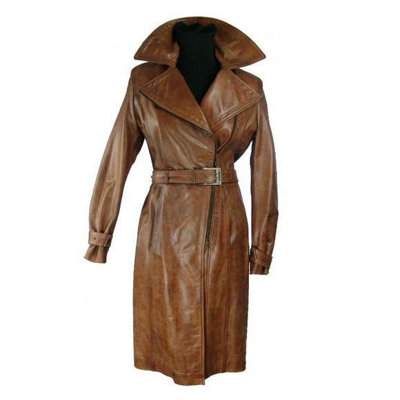 New Genuine Belstaff Leather Long Iver Pilots Coat EU 42 Italy Antique Cuer - Picture 2 of 13